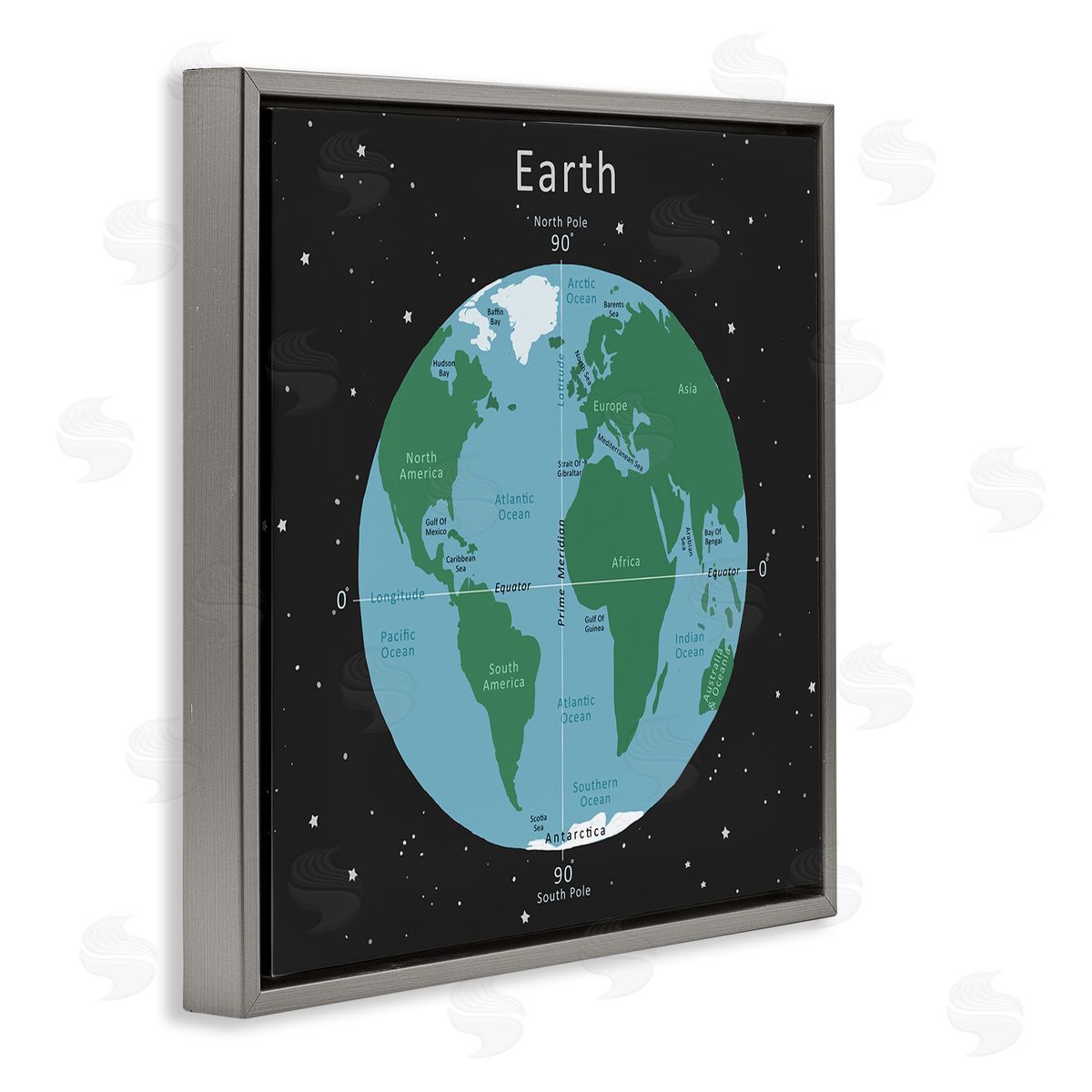 Carla Daly Earth Equator Prime Meridian Map Diagram Globe Gray Floating Frame Canvas Wall Art Print