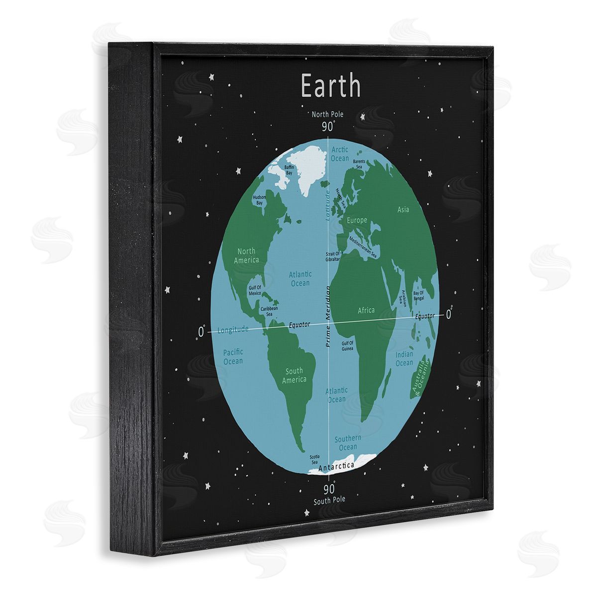 Carla Daly Earth Equator Prime Meridian Map Diagram Globe Black Framed Glicee Wall Art Print