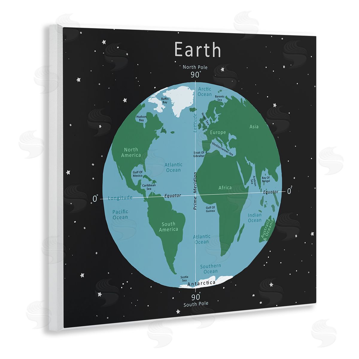 Carla Daly Earth Equator Prime Meridian Map Diagram Globe Wooden Wall Plaque Art Print
