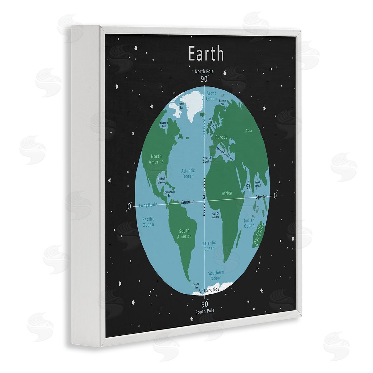 Carla Daly Earth Equator Prime Meridian Map Diagram Globe White Framed Glicee Wall Art Print