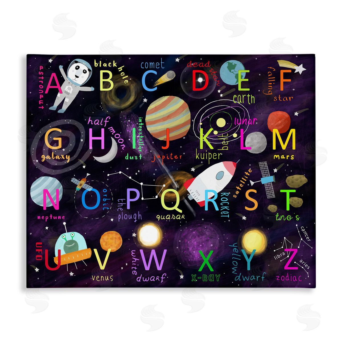 Carla Daly Alphabet Teaching Outer Space Astronomy Words Letters Stretched Canvas Wall Art Print