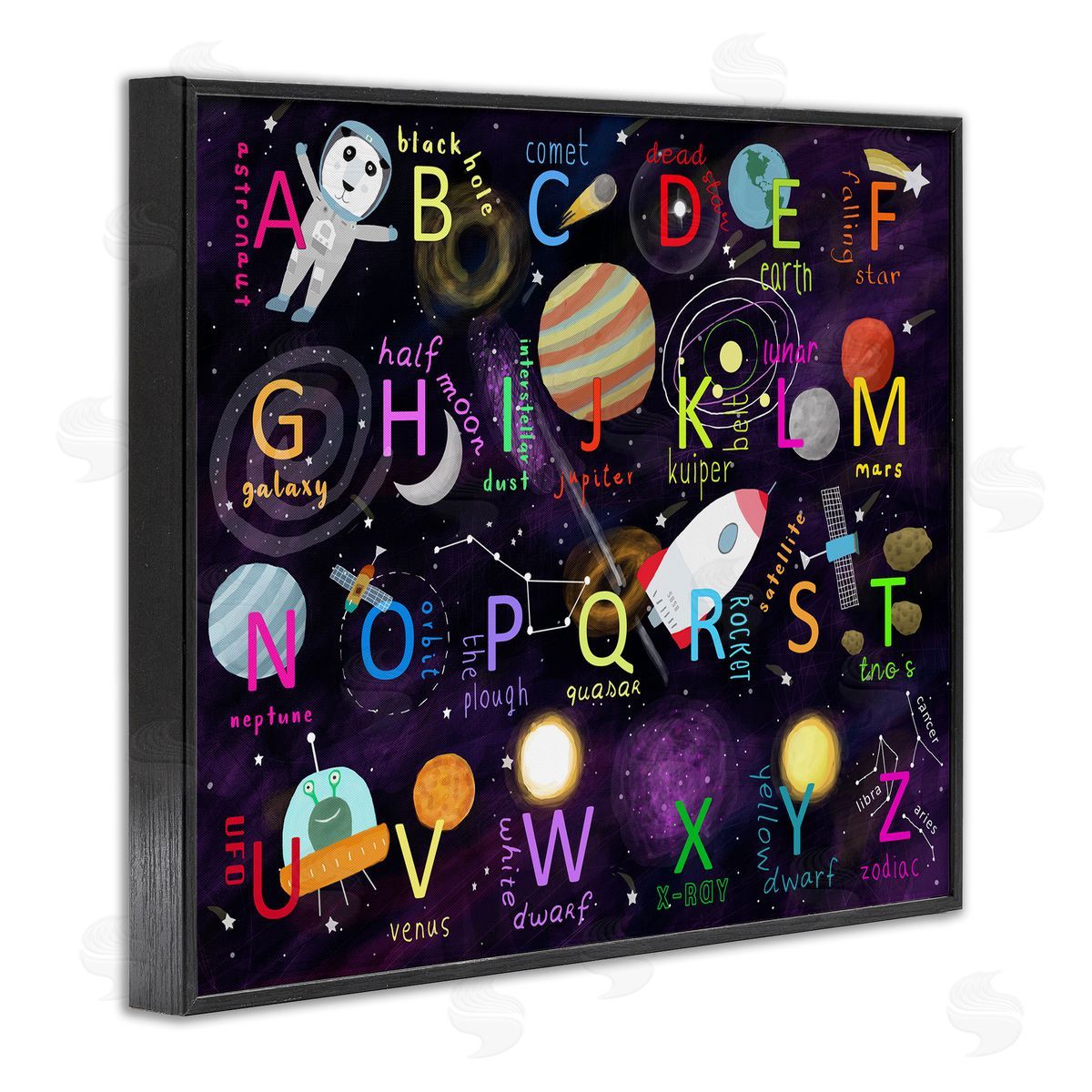 Carla Daly Alphabet Teaching Outer Space Astronomy Words Letters Black Framed Giclee Wall Art Print