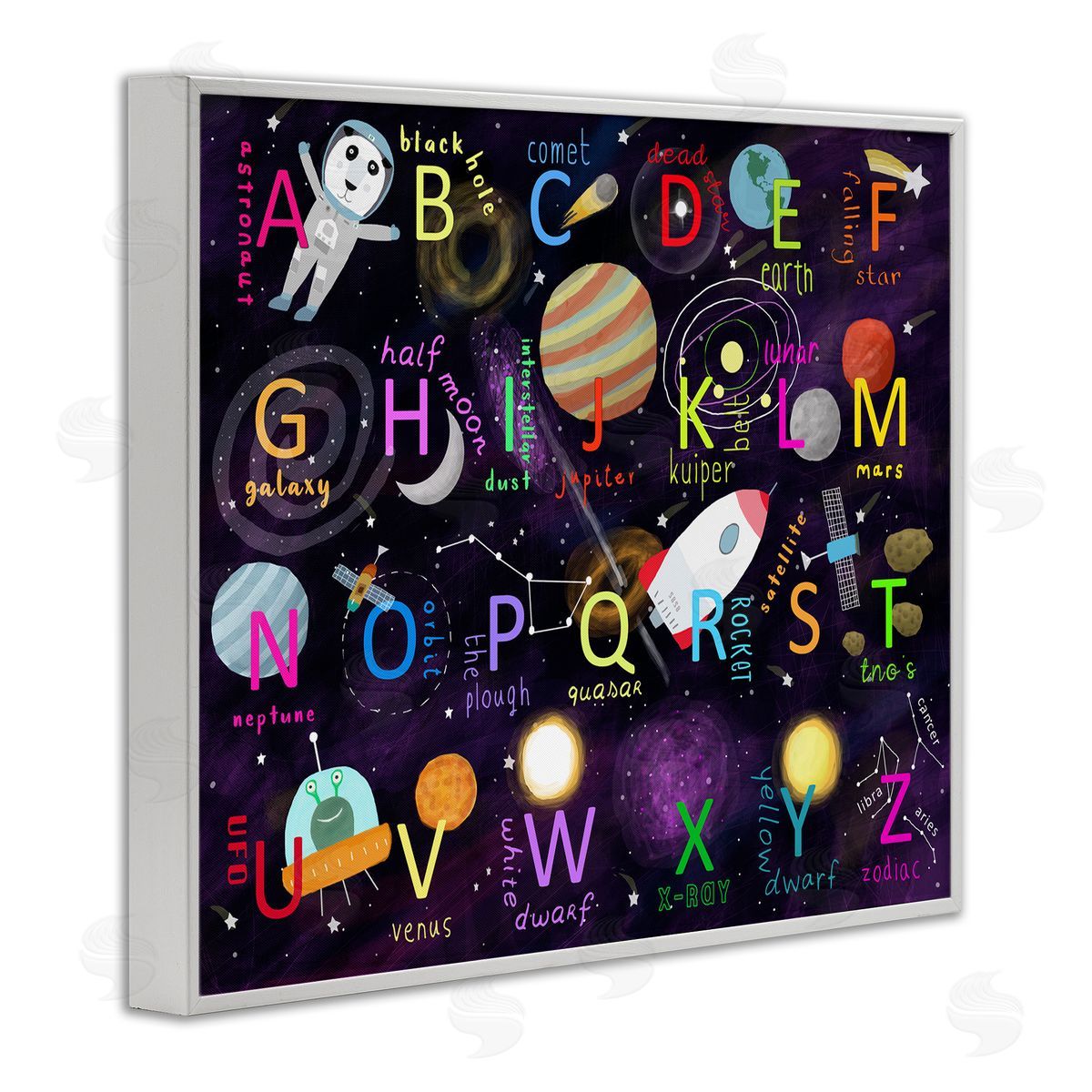 Carla Daly Alphabet Teaching Outer Space Astronomy Words Letters White Framed Giclee Wall Art Print
