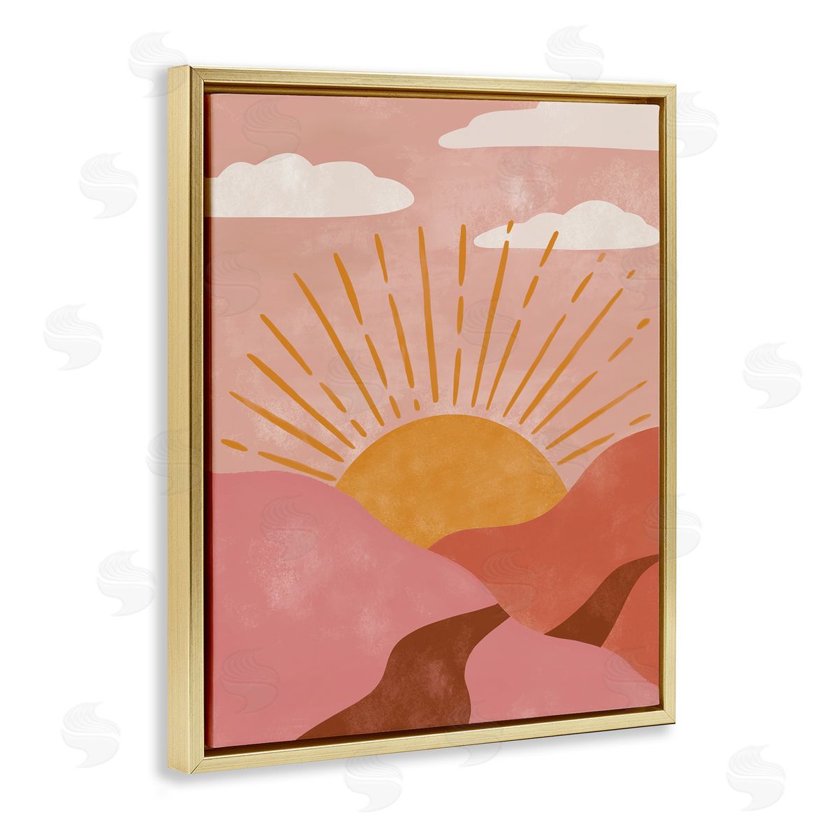 Deborah Curiel Boho Desert Sun Setting Beneath Mountain Path  Gold Floating Frame Canvas Wall Art Print
