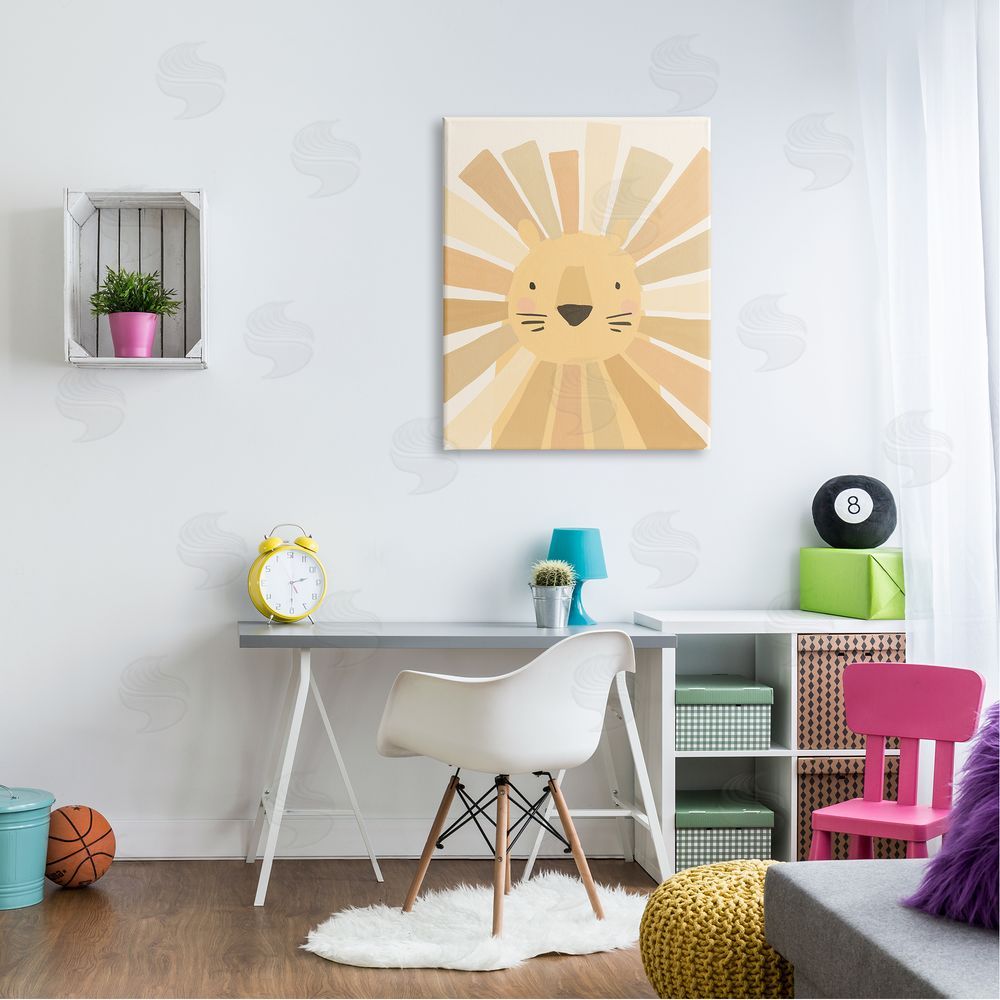 Heather McLaughlin Lion Quirky Striped Mane Soft Yellow Portrait Canvas Wall Art Print in Room