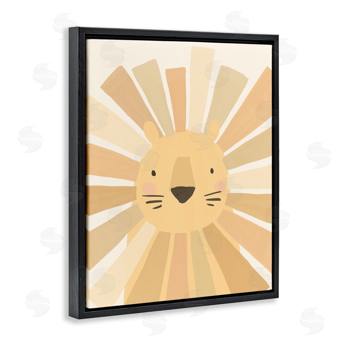 Heather McLaughlin Lion Quirky Striped Mane Soft Yellow Portrait Black Floating Frame Canvas Wall Art Print