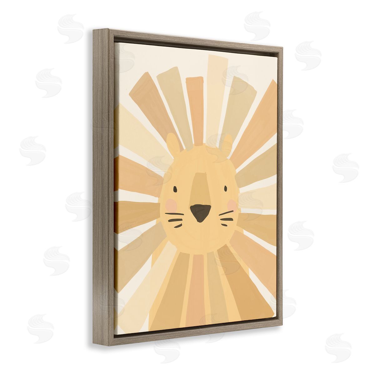 Heather McLaughlin Lion Quirky Striped Mane Soft Yellow Portrait Brown Floating Frame Canvas Wall Art Print