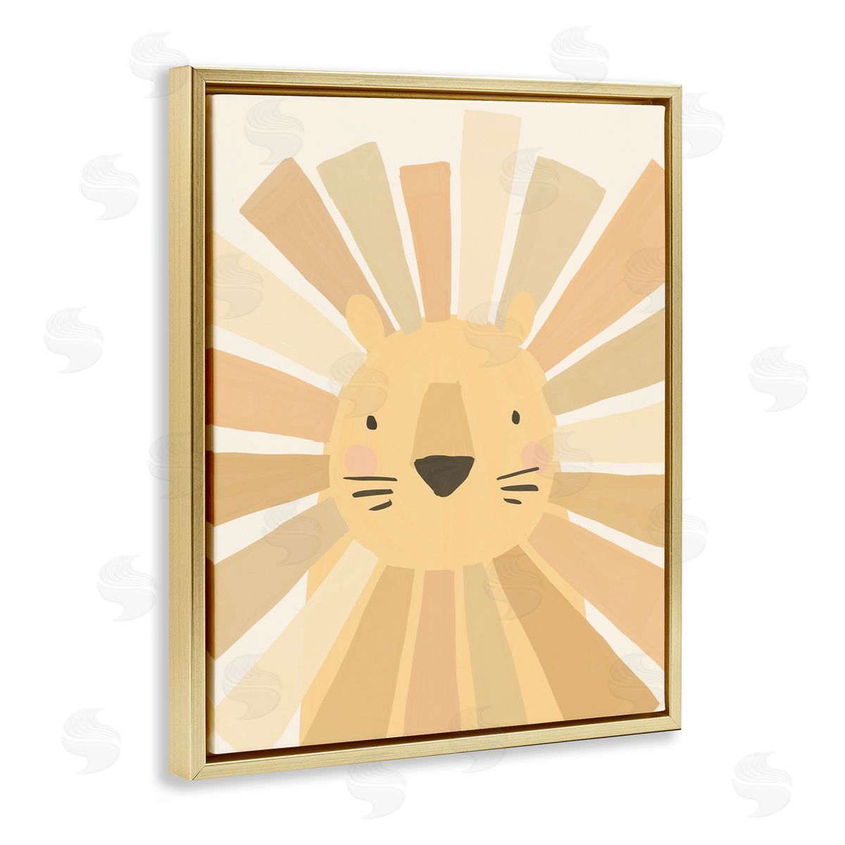 Heather McLaughlin Lion Quirky Striped Mane Soft Yellow Portrait Gold Floating Frame Canvas Wall Art Print