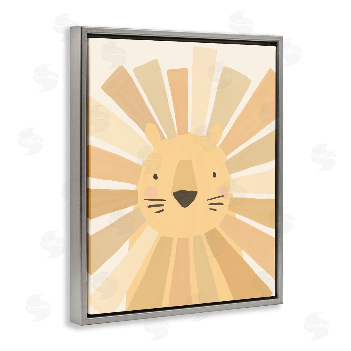 Heather McLaughlin Lion Quirky Striped Mane Soft Yellow Portrait Gray Floating Frame Canvas Wall Art Print