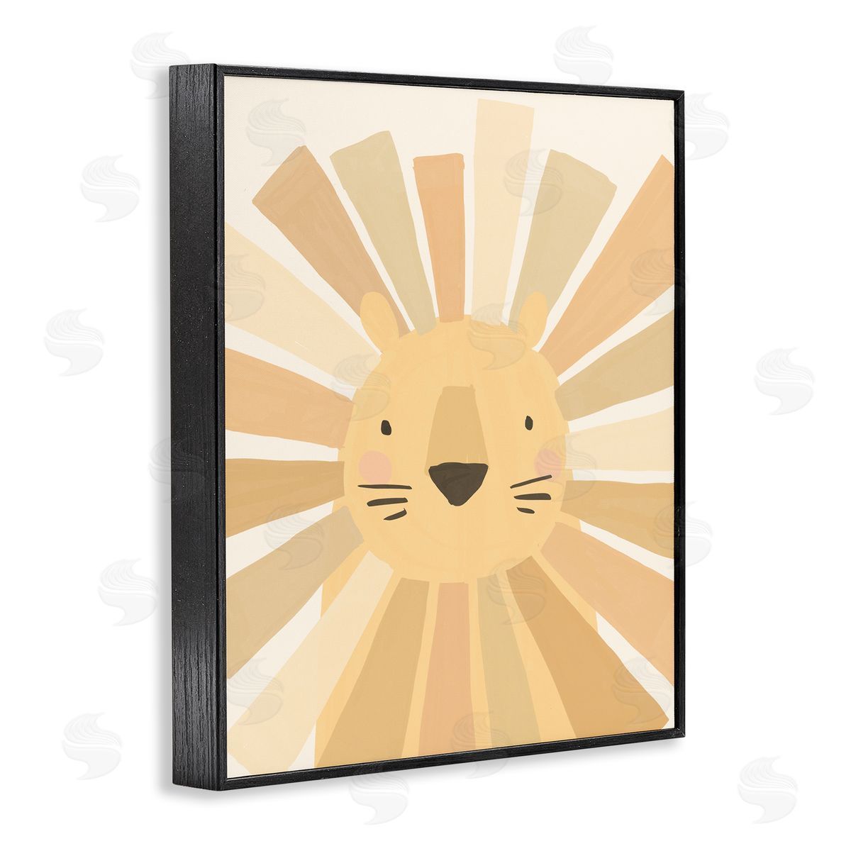 Heather McLaughlin Lion Quirky Striped Mane Soft Yellow Portrait Black Framed Giclee Wall Art Print