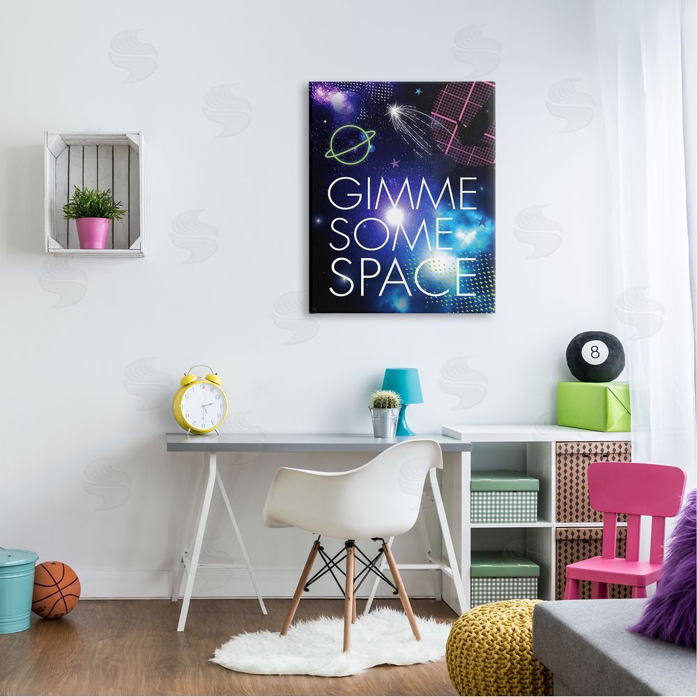 Jennifer Ellory Gimme Some Space Phrase Patterned Galaxy Stars Canvas Wall Art Print in Room