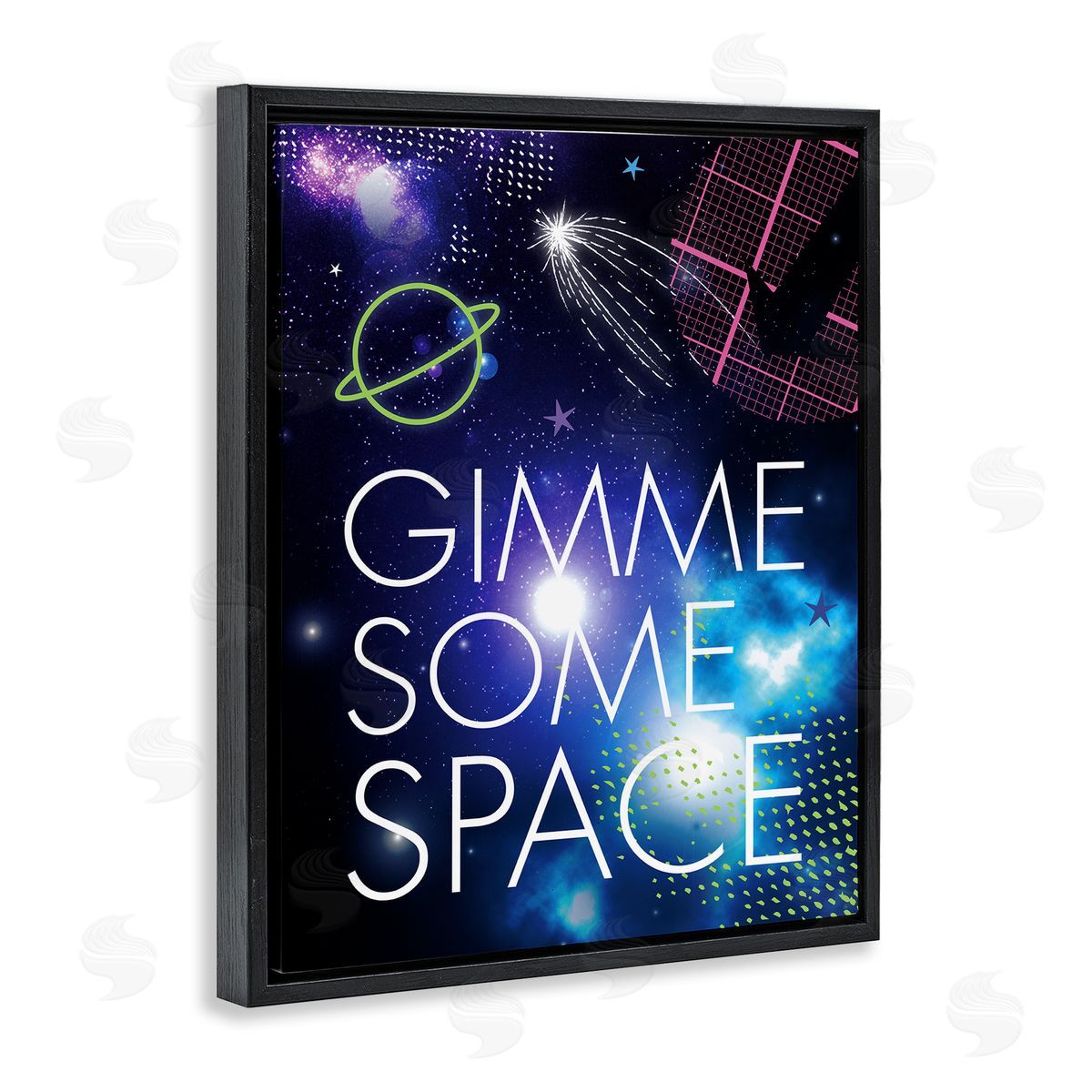 Jennifer Ellory Gimme Some Space Phrase Patterned Galaxy Stars Black Floating Frame Canvas Wall Art Print