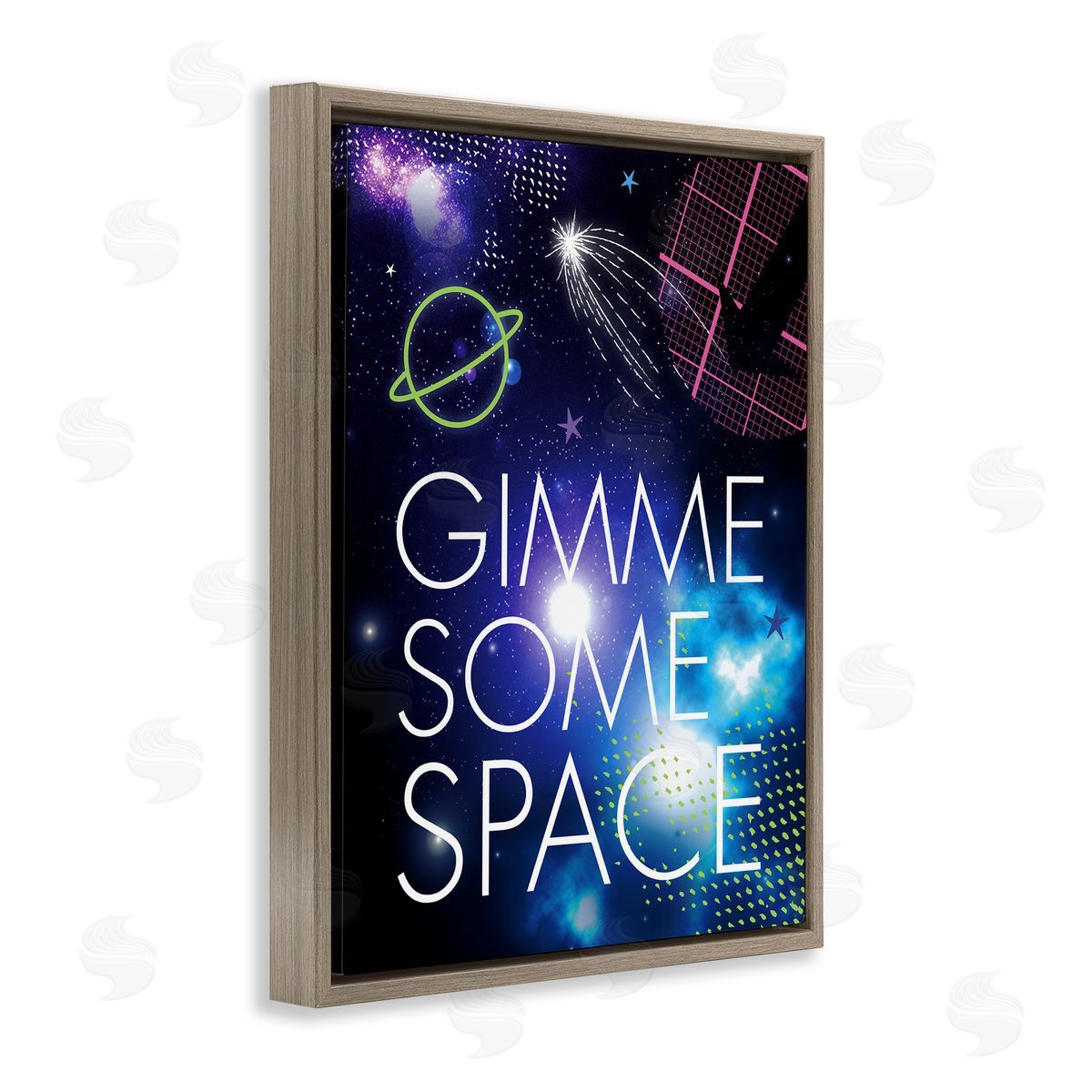 Jennifer Ellory Gimme Some Space Phrase Patterned Galaxy Stars Brown Floating Frame Canvas Wall Art Print