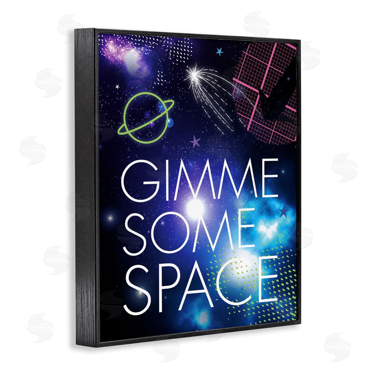 Jennifer Ellory Gimme Some Space Phrase Patterned Galaxy Stars Black Framed Giclee Wall Art Print