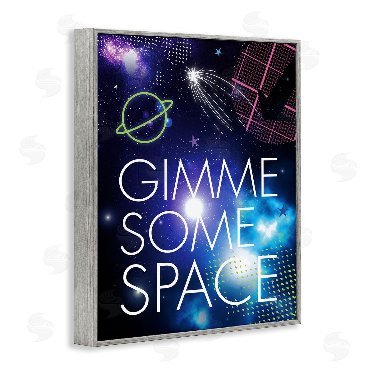 Jennifer Ellory Gimme Some Space Phrase Patterned Galaxy Stars Gray Framed Giclee Wall Art Print
