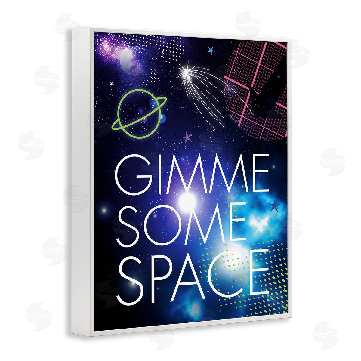 Jennifer Ellory Gimme Some Space Phrase Patterned Galaxy Stars White Framed Giclee Wall Art Print
