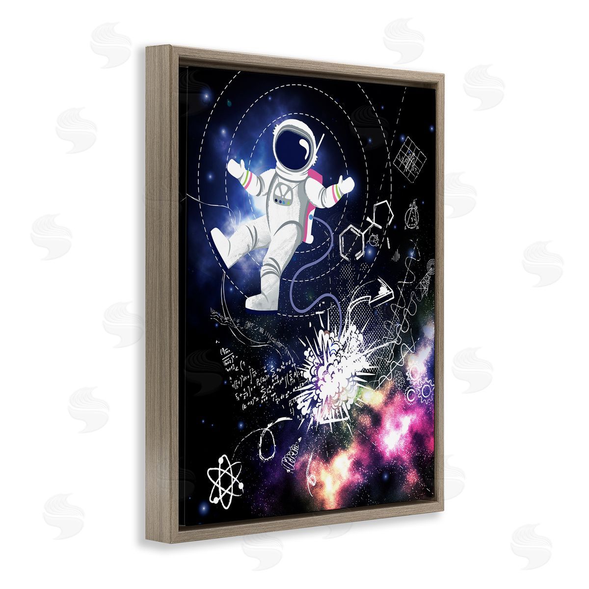 Jennifer Ellory Galactic Astronaut Vivid Nebula Scientific Patterns  Brown Floating Frame Canvas Wall Art Print