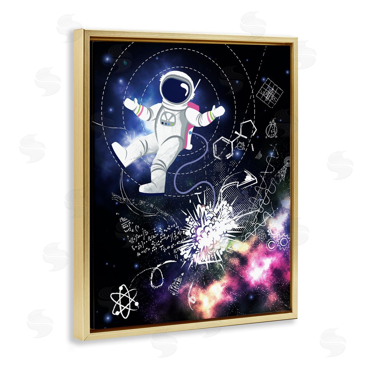 Jennifer Ellory Galactic Astronaut Vivid Nebula Scientific Patterns  Gold Floating Frame Canvas Wall Art Print
