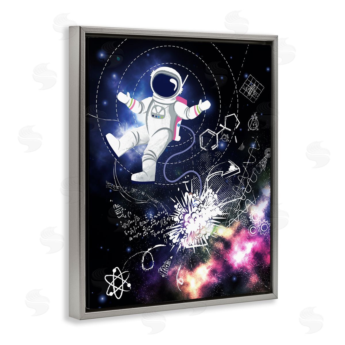 Jennifer Ellory Galactic Astronaut Vivid Nebula Scientific Patterns  Gray Floating Frame Canvas Wall Art Print