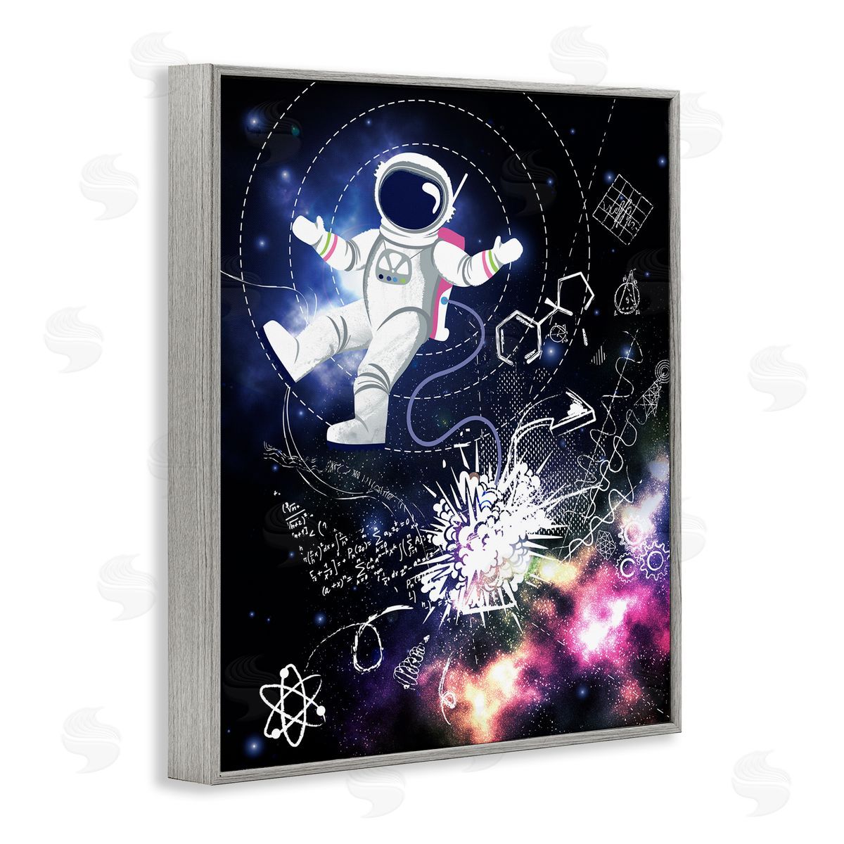 Jennifer Ellory Galactic Astronaut Vivid Nebula Scientific Patterns  Gray Framed Giclee Wall Art Print