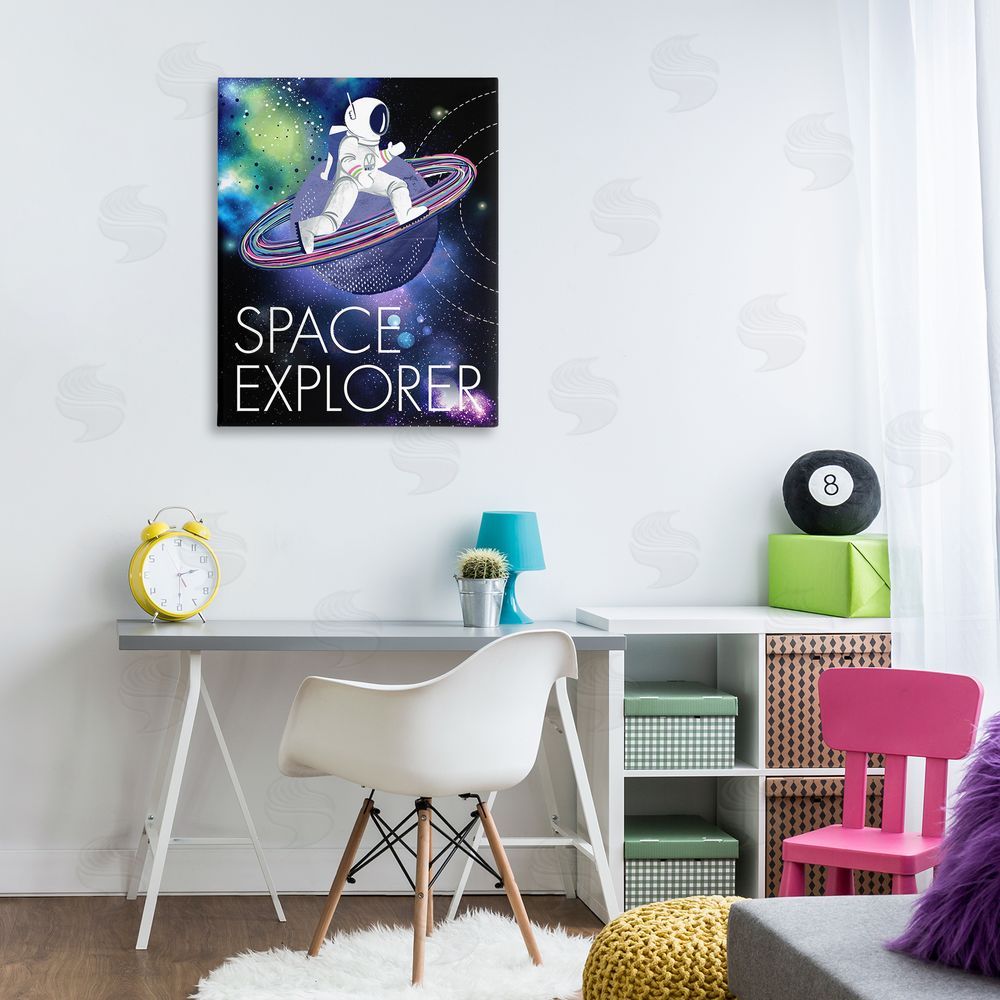 Jennifer Ellory Space Explorer Starry Universe Astronaut on Galaxy Planet Canvas Wall Art Print in Room