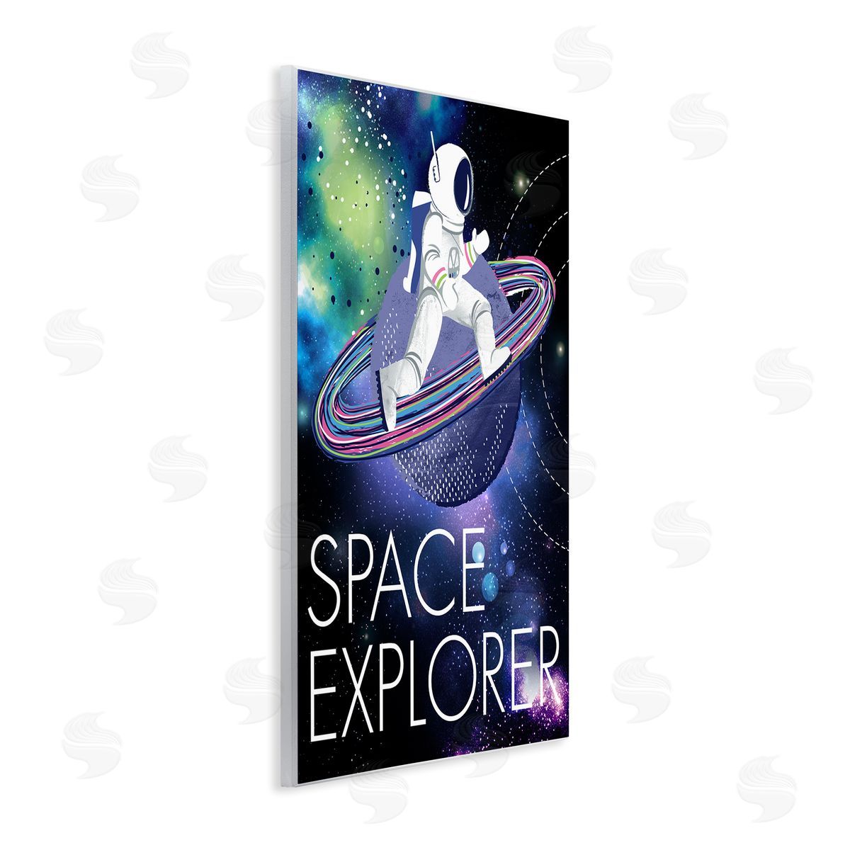 Jennifer Ellory Space Explorer Starry Universe Astronaut on Galaxy Planet Wall Plaque Art Print