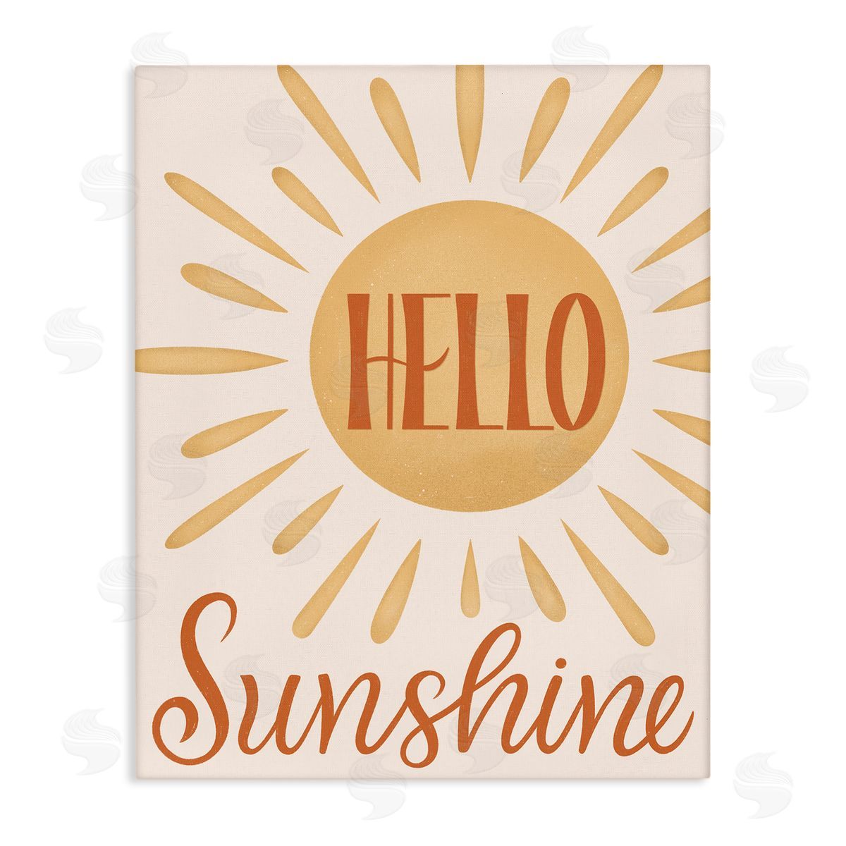 Jalynn Heerdt Hello Sunshine Bold Calligraphy Sun Rays Shining Stretched Canvas Wall Art Print