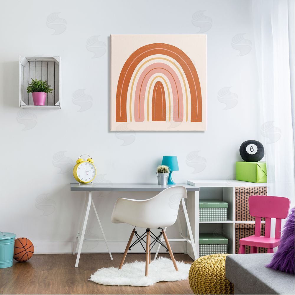 Jalynn Heerdt Casual Striped Red Rainbow Yellow Line Accents  Canvas Wall Art in Room