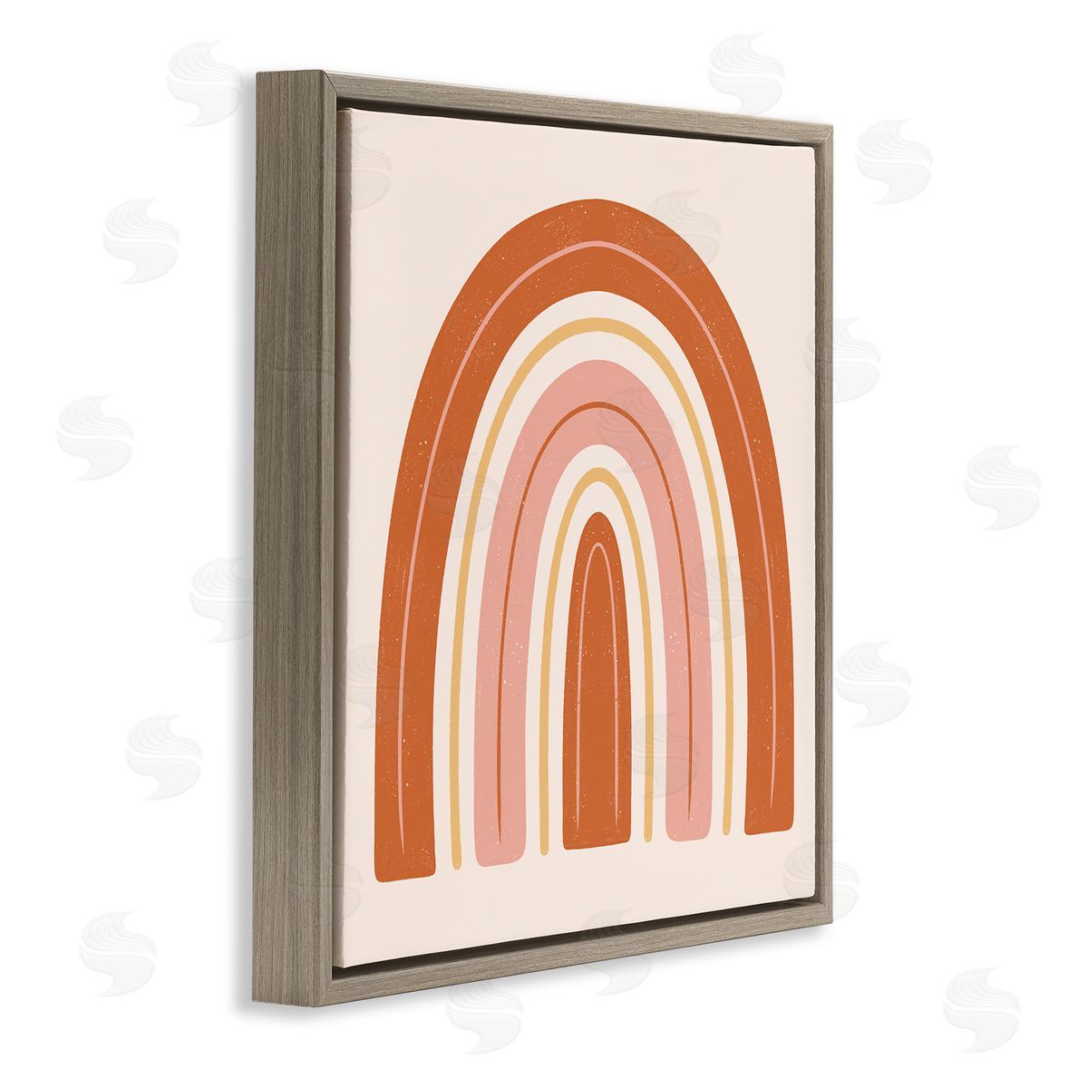 Jalynn Heerdt Casual Striped Red Rainbow Yellow Line Accents  Brown Floating Frame Canvas Wall Art Print