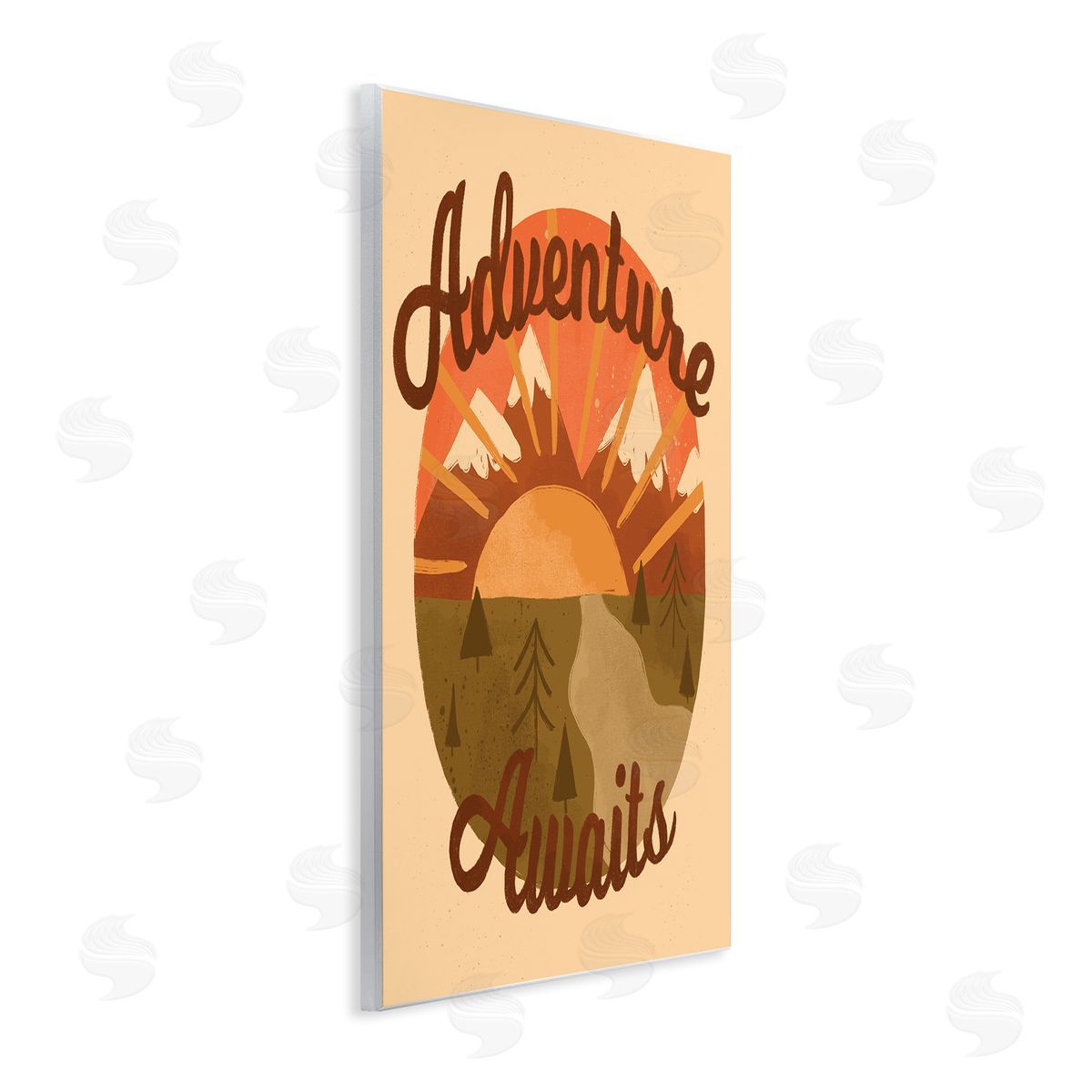 EmmaKisstina Adventure Awaits Mountain Sunrise Scenery Calligraphy Phrase Wall Plaque Art Print