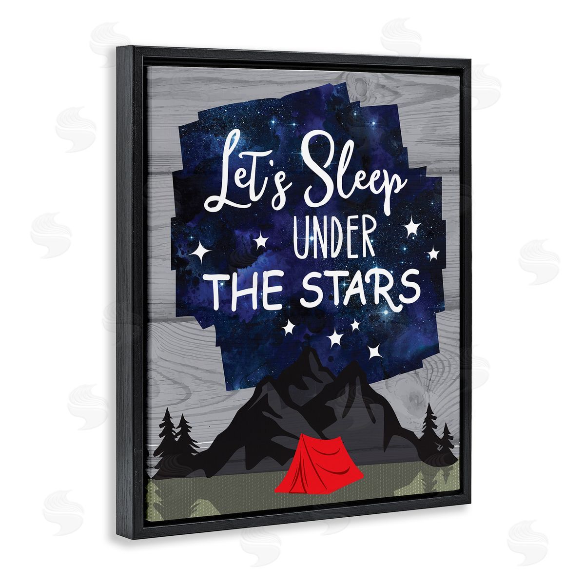 Linda Birtel Sleep Under the Stars Mountain Camping Tent Grain Pattern Black Floating Frame Canvas Wall Art Print