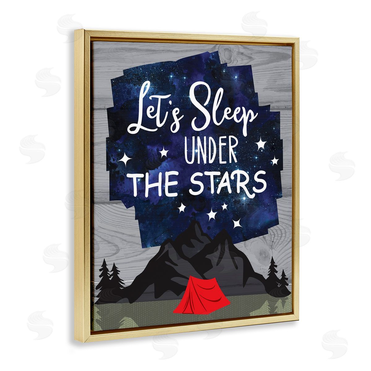 Linda Birtel Sleep Under the Stars Mountain Camping Tent Grain Pattern Gold Floating Frame Canvas Wall Art Print