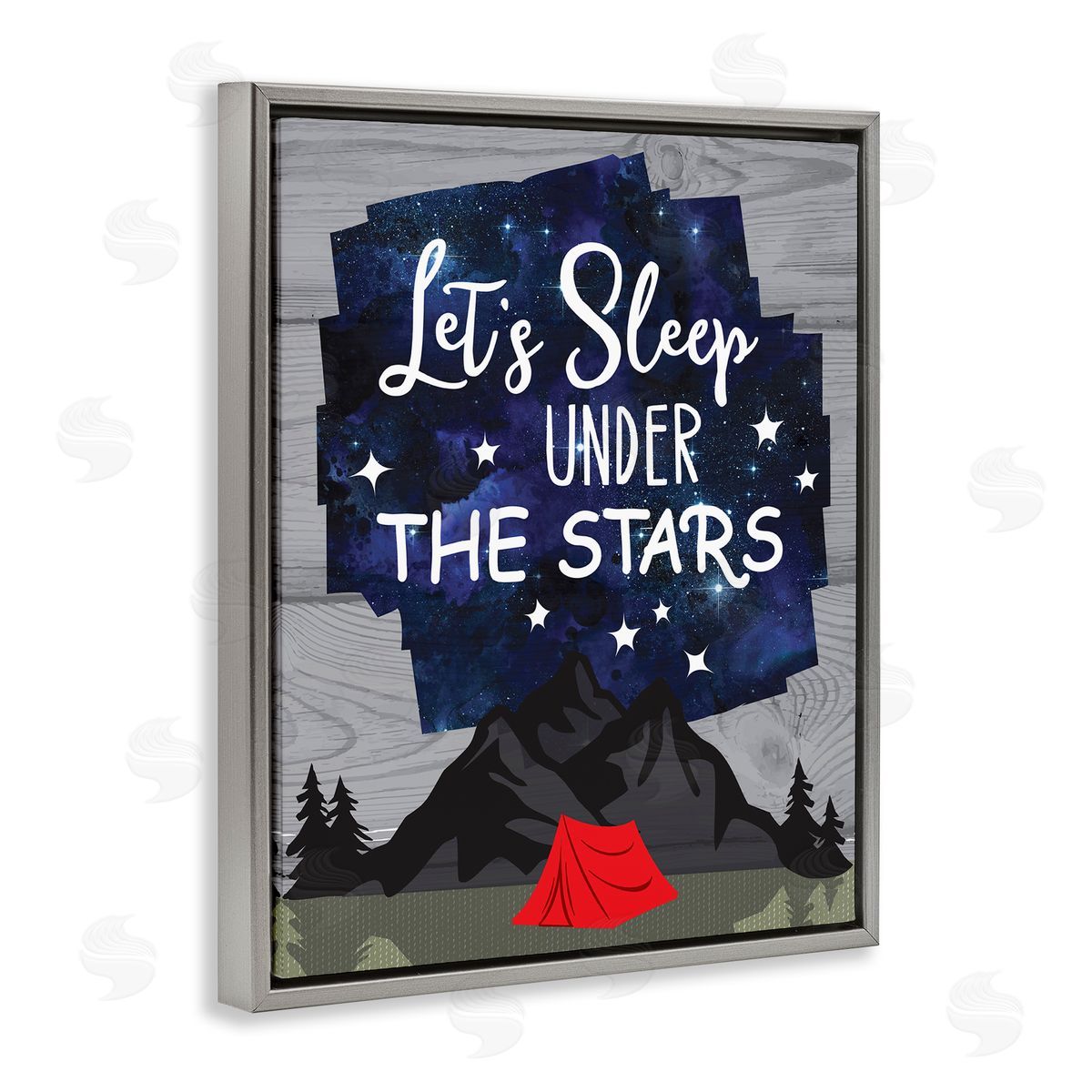 Linda Birtel Sleep Under the Stars Mountain Camping Tent Grain Pattern Gray Floating Frame Canvas Wall Art Print