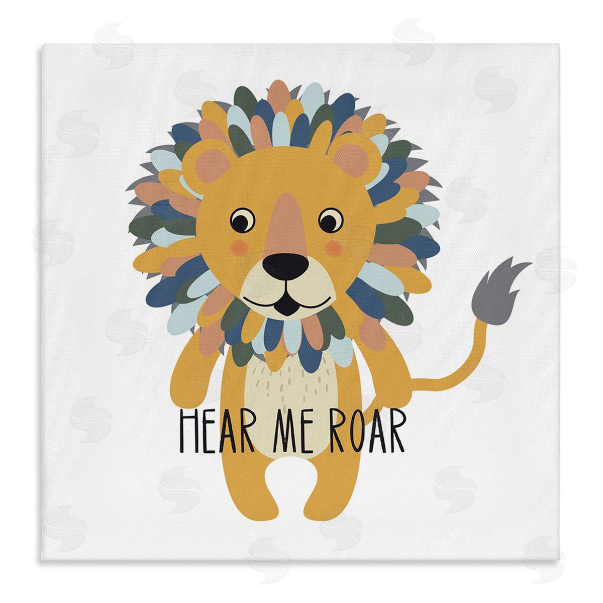 Linda Birtel Hear Me Roar Smiling Lion Fluffy Teal Mane  Stretched Canvas Wall Art Print