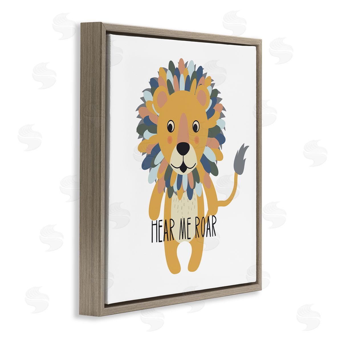 Linda Birtel Hear Me Roar Smiling Lion Fluffy Teal Mane  Brown Floating Frame Canvas Wall Art Print