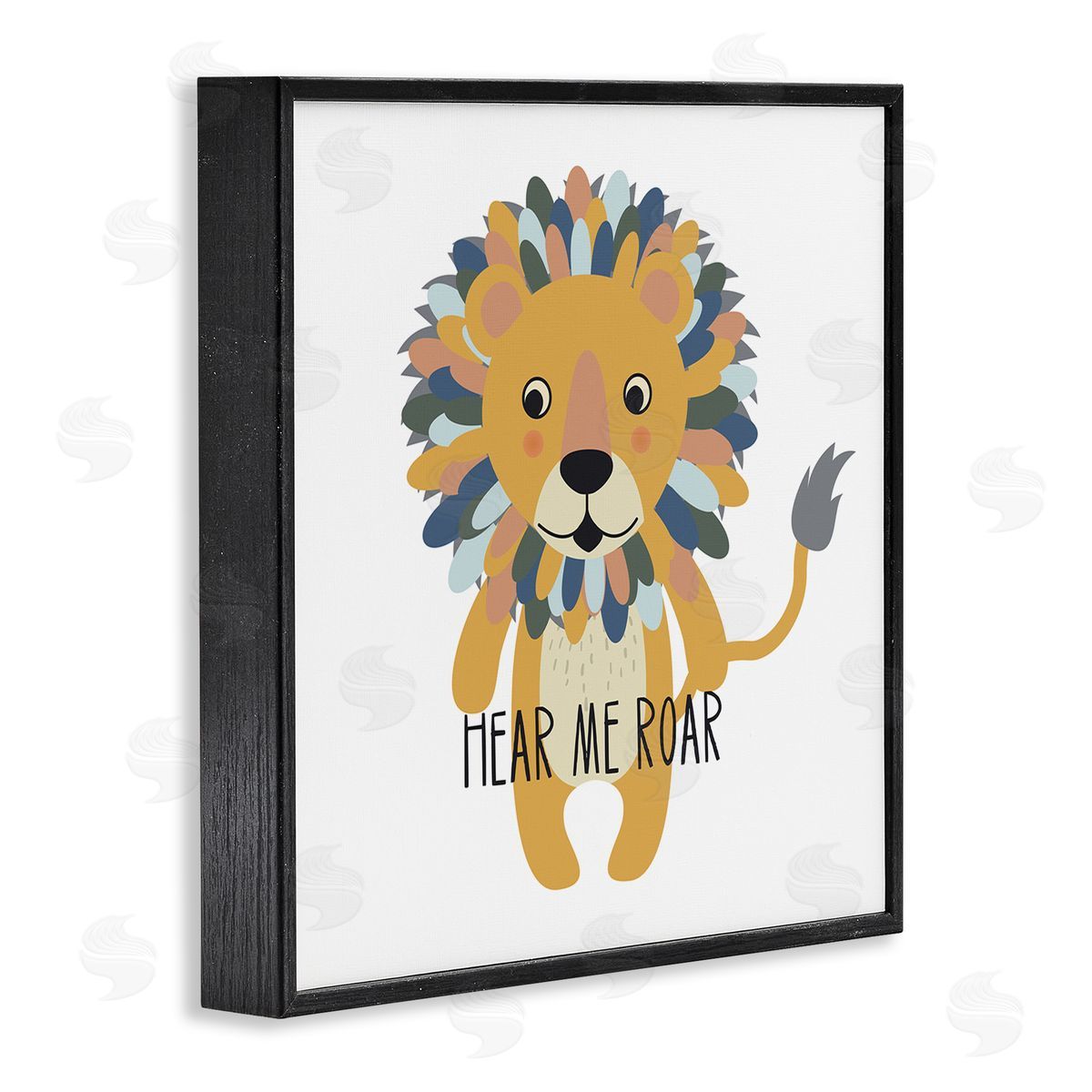 Linda Birtel Hear Me Roar Smiling Lion Fluffy Teal Mane  Black Framed Glicee Wall Art Print