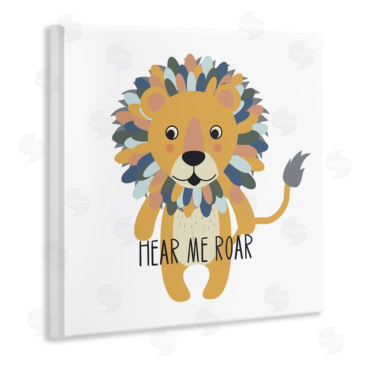 Linda Birtel Hear Me Roar Smiling Lion Fluffy Teal Mane  Wooden Wall Plaque Art Print