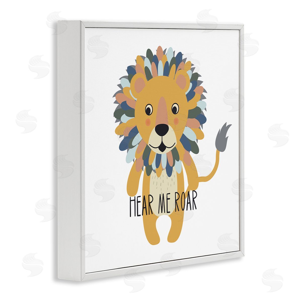 Linda Birtel Hear Me Roar Smiling Lion Fluffy Teal Mane  White Framed Glicee Wall Art Print