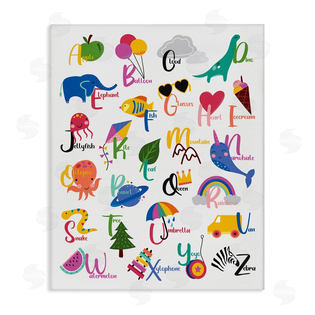 Louise Allens Learning Alphabet Letters  Animals Food Things  Stretched Canvas Wall Art Print