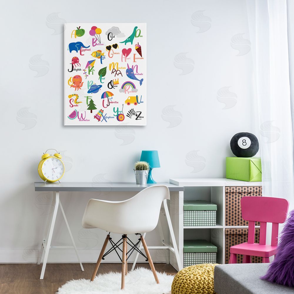 Louise Allens Learning Alphabet Letters  Animals Food Things  Canvas Wall Art Print in Room