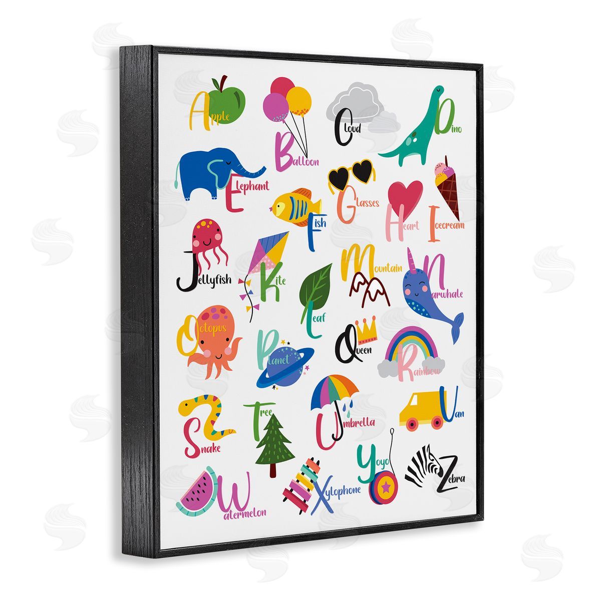 Louise Allens Learning Alphabet Letters  Animals Food Things  Black Framed Giclee Wall Art Print