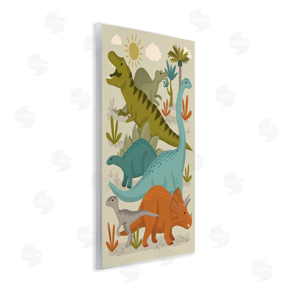Lisa Perry Whitebutton Mixed Dinosaurs Grazing Wildlife Botanicals Sunny Day Wall Plaque Art Print