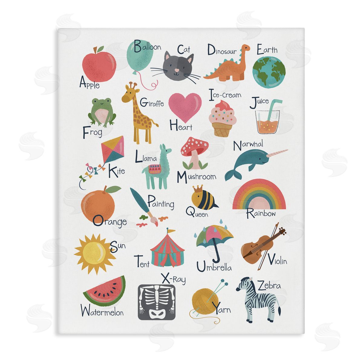 Lisa Perry Whitebutton Learning Alphabet Letters  Wildlife Informative Chart Stretched Canvas Wall Art Print