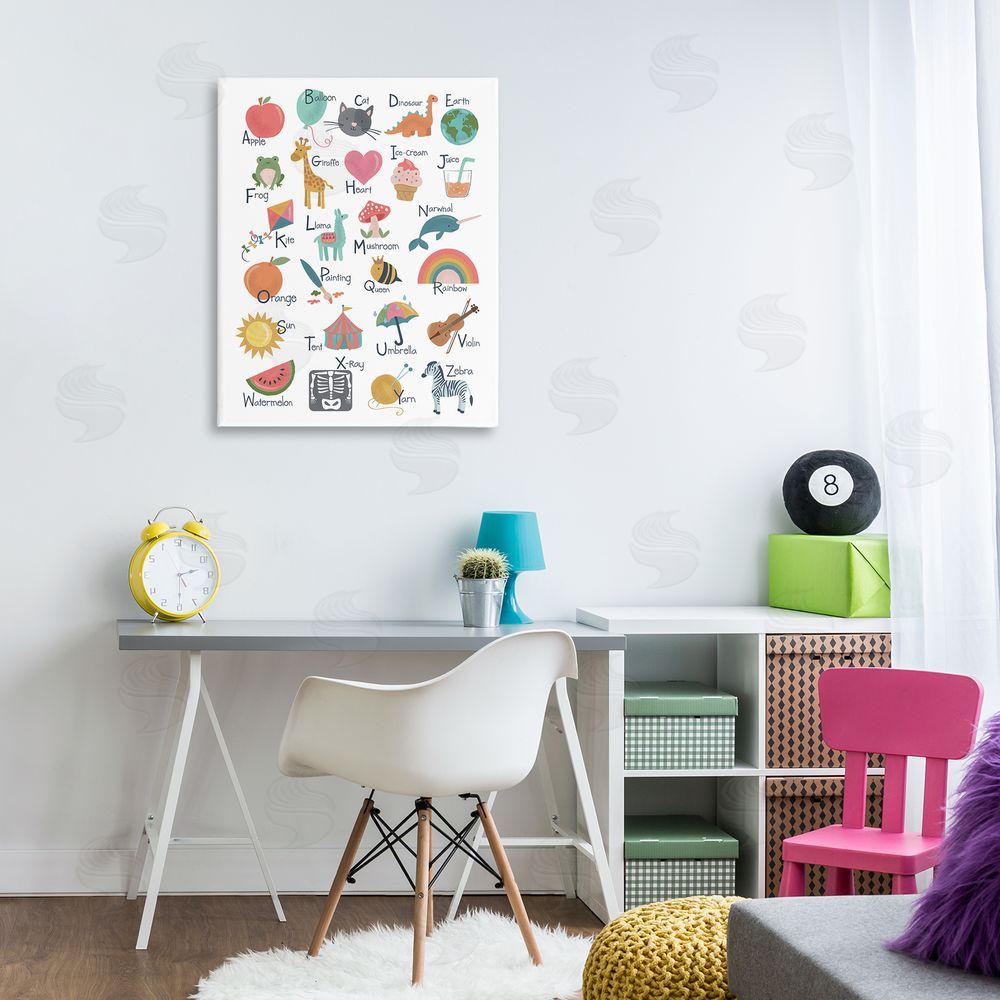 Lisa Perry Whitebutton Learning Alphabet Letters  Wildlife Informative Chart Canvas Wall Art Print in Room
