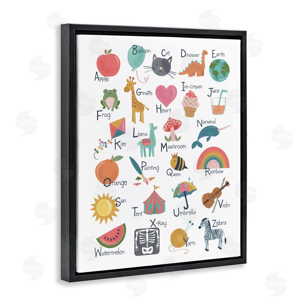 Lisa Perry Whitebutton Learning Alphabet Letters  Wildlife Informative Chart Black Floating Frame Canvas Wall Art Print