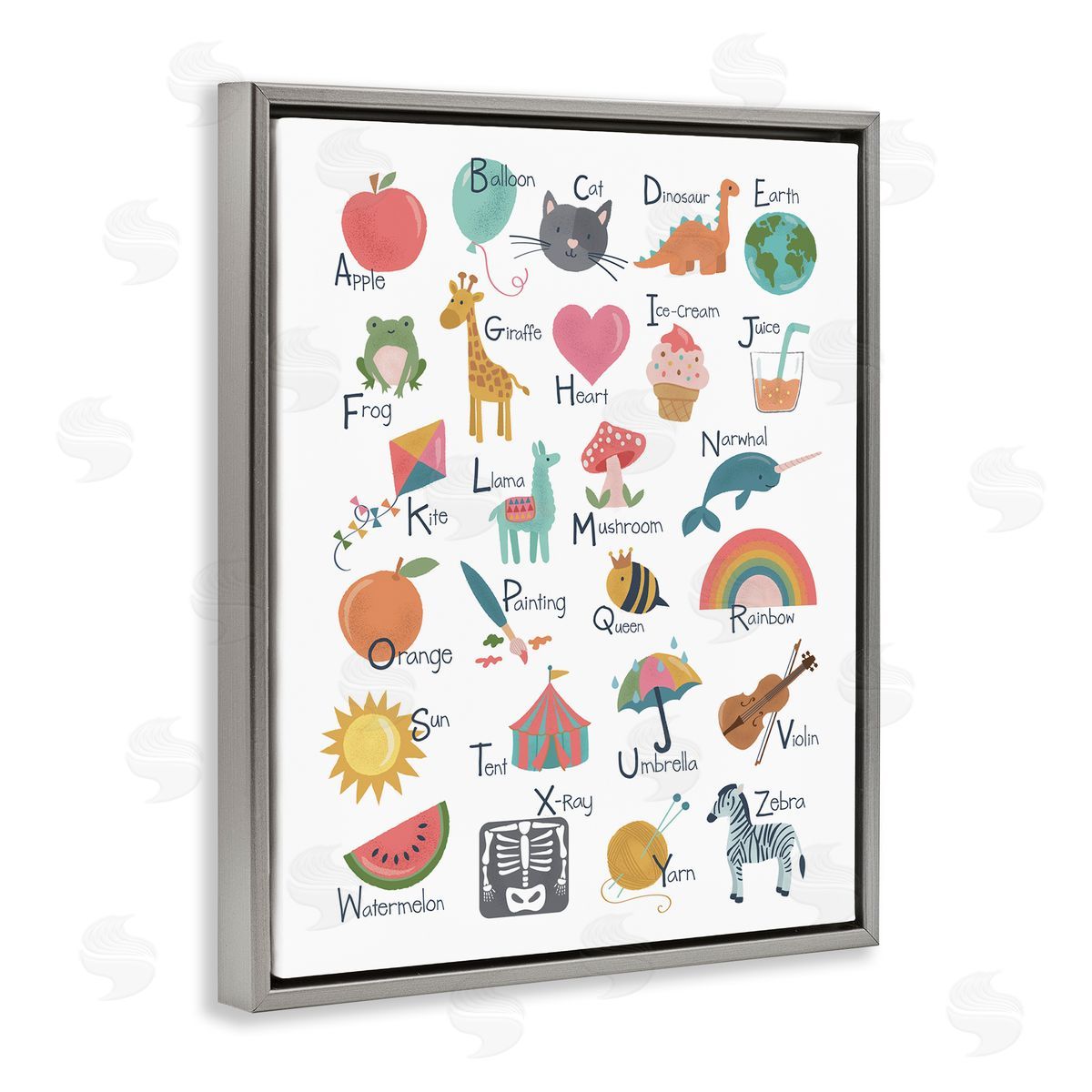 Lisa Perry Whitebutton Learning Alphabet Letters  Wildlife Informative Chart Gray Floating Frame Canvas Wall Art Print
