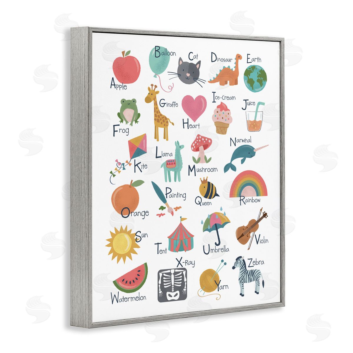 Lisa Perry Whitebutton Learning Alphabet Letters  Wildlife Informative Chart Gray Framed Giclee Wall Art Print