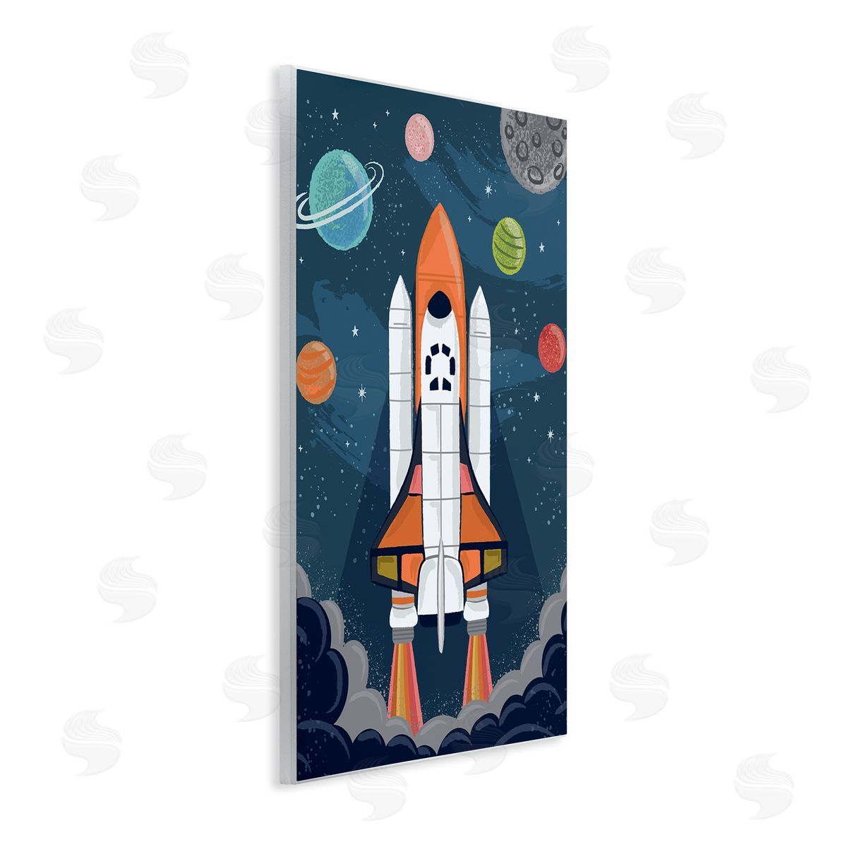 Lisa Perry Whitebutton Rocket Ship Ready for Flight Outer Space Planets  Wall Plaque Art Print