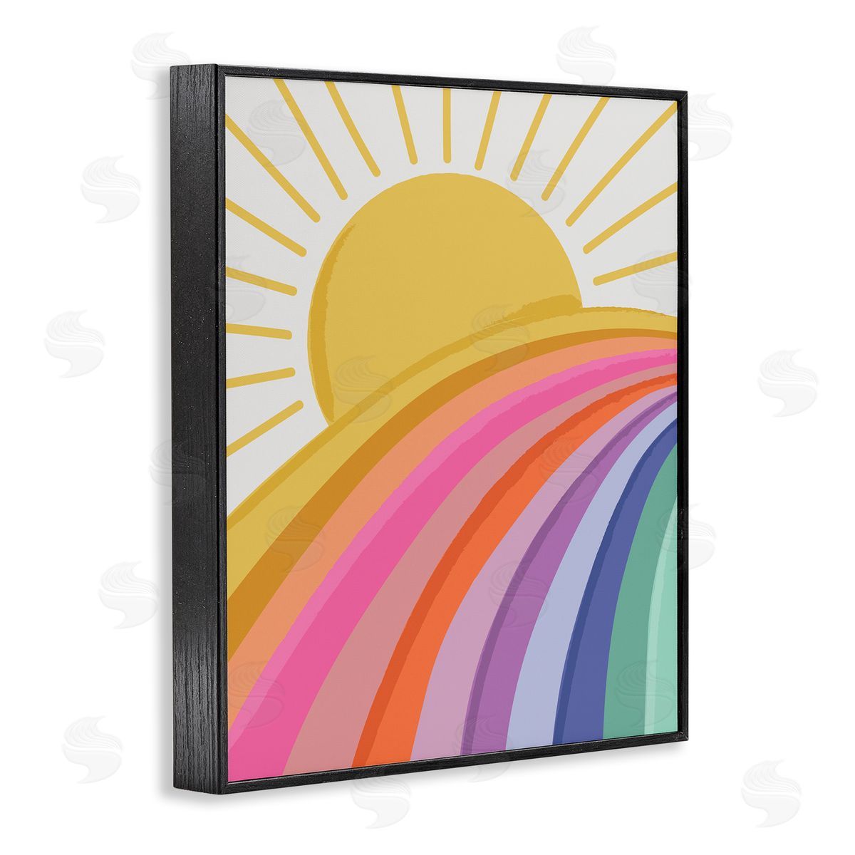 Lisa Perry Whitebutton Rainbow Stripes Pattern Yellow Sunshine Rays Illustration Black Framed Giclee Wall Art Print