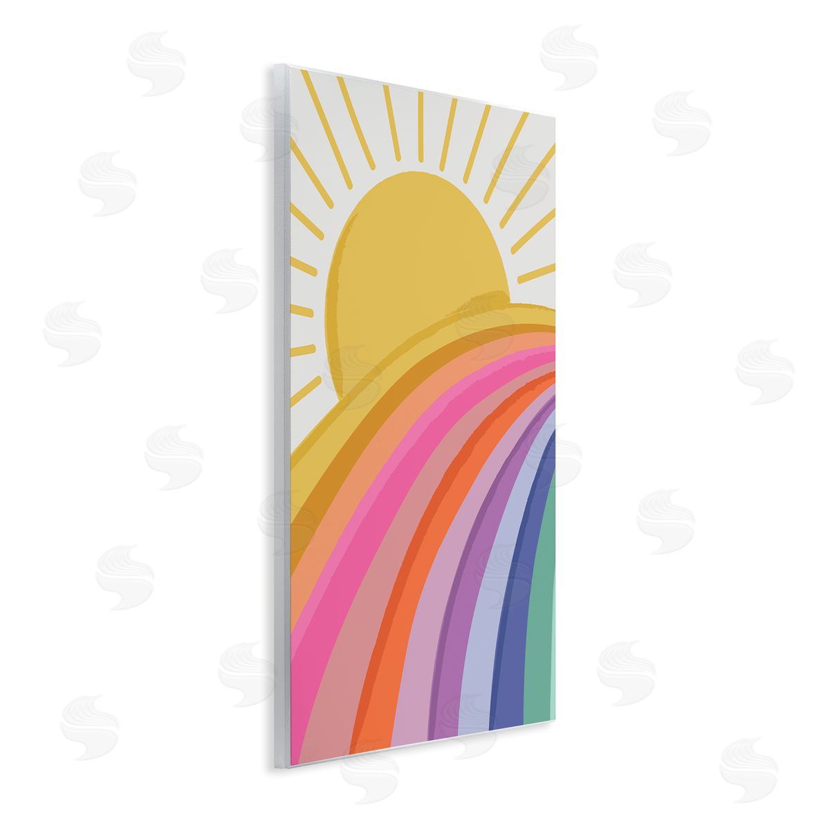 Lisa Perry Whitebutton Rainbow Stripes Pattern Yellow Sunshine Rays Illustration Wall Plaque Art Print